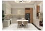 design modern kitchen and living room with 3d render